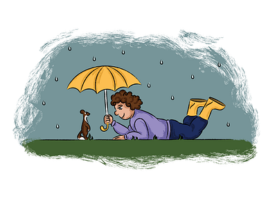 He cares 2d adobe illustrator animal animal protection boy care comics environment ermine grass humanity illustration keenness kindness nature protection protection of nature rain umbrella vector