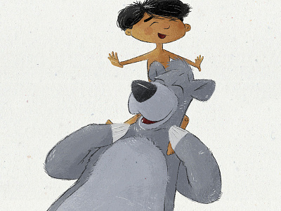 Baloo and Mowgli bear boy disney drawing friends illustration