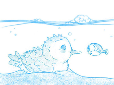 Baby Piper Meets Baby Dory bird disney dory finding dory fish illustration piper pixar