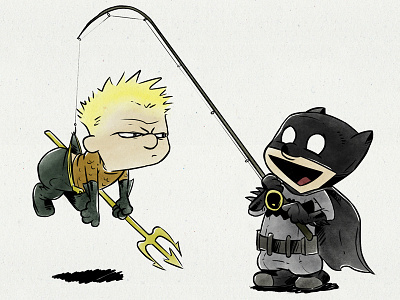 Bats and Aquaman aquaman batman calvin and hobbes comics dc drawing fishing illustration justic league mashup