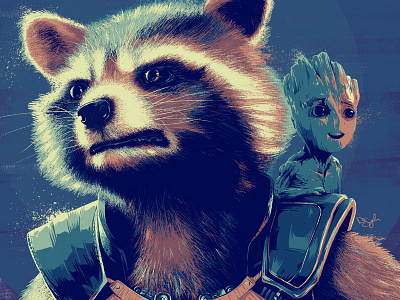Trash Panda and Baby Groot comics cosmic disney drawing galaxy groot guardians illustration marvel rocket raccoon