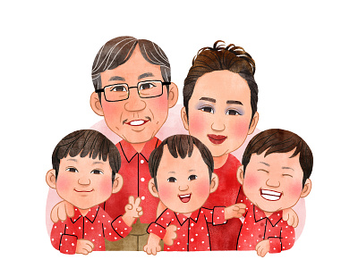 Family portrait digitalwatercolor drawing illustration painting portrait