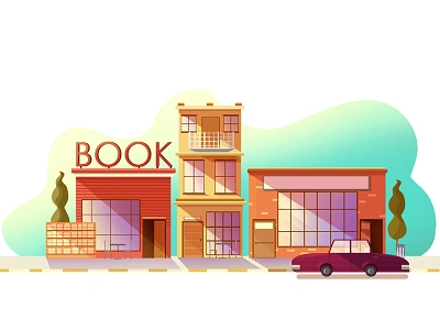 book art artsy artwork book buildings car illustration stillframe tree typography vector