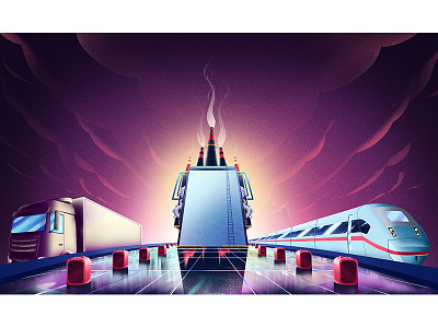 factory animation artsy bus cloud concept factory illustration motion designer stillframe train truck vector