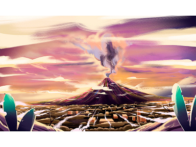 volcano art artwork cloud concept conceptart design illustration natural tree vector volcano