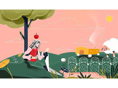 newton apple artsy character characterdesign conceptart hipster illustration newton sheep stillframe tree vector