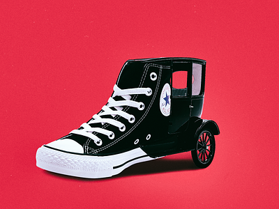 CONVERSE ALL STAR (FORD T MIX) art black car collage composition converse design fashion illustration minimal red shoes sneaker sneakers star street