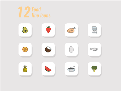 twelve food line icons app design food food icons froots graphic design health healthy healthy food icon icons illustration logo vector vegetables