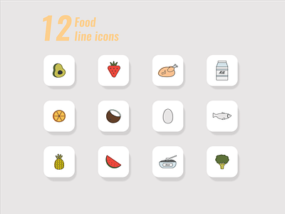 twelve food line icons