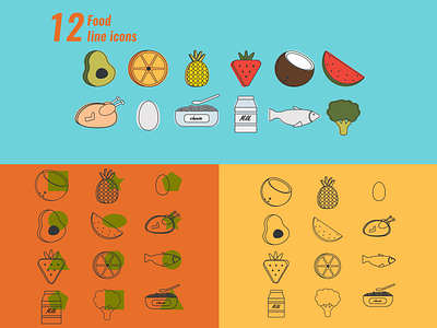 twelve food line icons app design food food icons froots graphic design health illustration logo ui