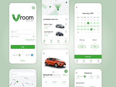Rental Car Mobile App - Vroom car rent car sharing clean dashboard interface minimal mobile mobile app mobile design rental app ui ui design ux design