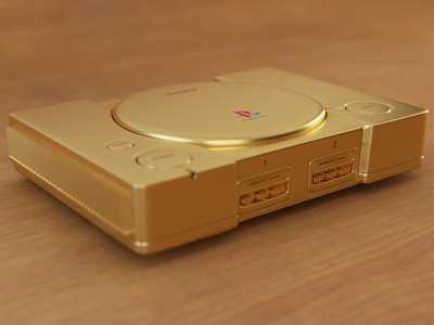 Gold PlayStation 1 - Side 3d blender cycles gold playstation