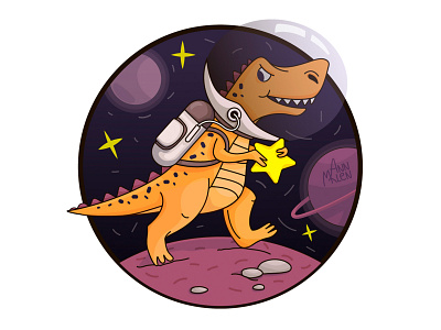 Astronaut adobe illustrator children illustration design dino illustration illustrator t rex tyrannosaurus