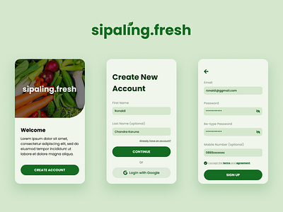 sipaling.fresh app design form green grocery mobile design sign up ui vegan vegetables