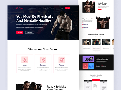 Fitness Landing Page activity bodybuilding app exercise fitness fitness club fitness landing page fitness ui fitness website gym healthy homepage interface muscle online sports online training ui ux weightloss workout yoga