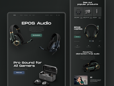 EPOS Landing page - part 1 audio design headphones landing page microphone typography ui ux web web design website wireless headphones