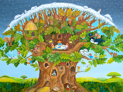 Oak fairytale illustration oak painting story tree