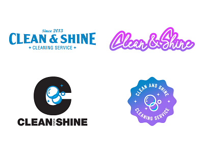 Clean & Shine Logo Options badge branding clean design logo logos mikemerrilldesign script shine text type vector