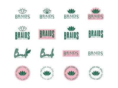 Braids & Spa Logo Options aloe badge braids brand branding creative design freelance graphic icon logo logos lotus mikemerrilldesign plants spa type typography vector wordmark