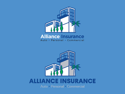 Alliance Insurance Logo 3d architecture branding building commercial insurance logo mikemerrilldesign modern palm plant tree