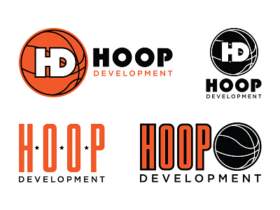 Hoop Development Logos ball basketball branding development hoop horizontal icon logo mikemerrilldesign sport sporty type