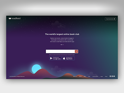 Readfeed App : Landing Page v2 android app carousel dark illustration ios landing page sky ui