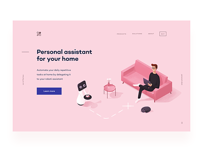 Personal Assistant automation coffee hero home illustration ipad landing page noise pink robot room web