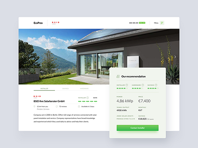 EcoPros - Offer page dashboard energy ev green renewable solar panels ui ux