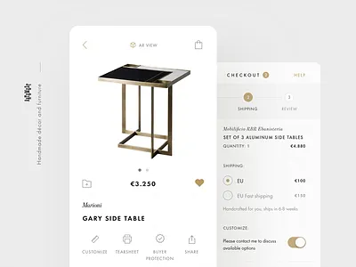 Artemest iOS app with Augmented Reality ar augmented reality ecommence furniture ios minimalism mobile ui ux