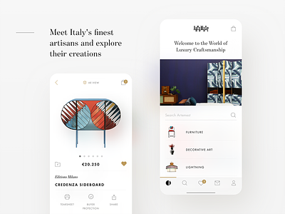 Artemest iOS app with Augmented Reality augmented reality design ecommerce furniture ios minimalism mobile store typography ui ux