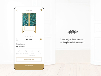 Artemest iOS app with Augmented Reality animation augmented reality catalog ecommerce fruniture interaction ios minimalism mobile product ui ux