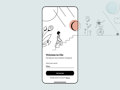 Clio - Menopause Relief. iOS app user onboarding. health app healthcare minimalism mobile mobile app typography ui ux vector