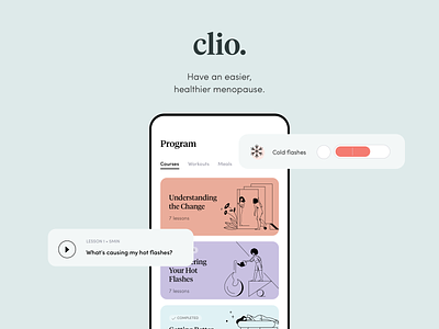 Clio - Menopause Relief. Program screen. illustration minimalism mobile mobile app typography ui ux vector