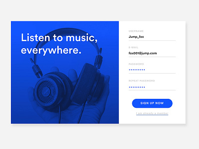 Day 001 - Sign up dailyui music ui ux web