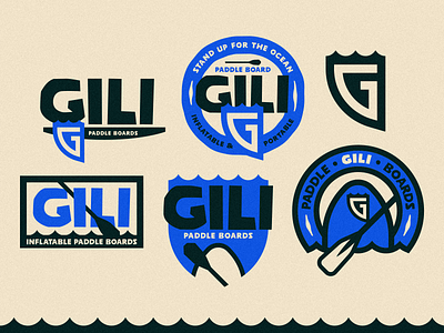 Gili Paddle Boards badge branding identity illustration kayak logo outdoor paddleboard patch surf vector