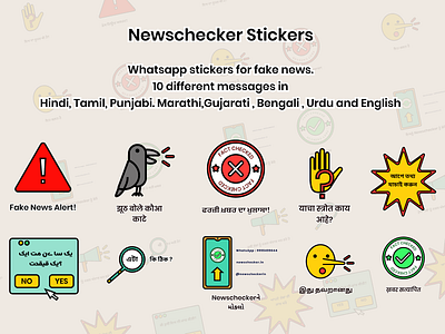 Fake News Whatsapp Stickers app branding daily design fake news flat flatdesign icon icon set illustration illustrations misinformation multilingual regional languages stickers ui ux vector