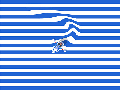 Out to sea blue boat illustration sea water
