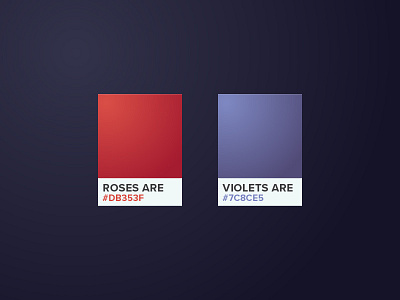 Roses Are #DB353F. Violets are #7C8CE5 2d color. swatch colors day flowers gradient happy red. blue roses valentine valentines violet