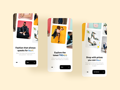 Onboarding Screens - Fashion App app app design apparel clothing design e commerce fashion mobile ui onboarding ui online store splash sceeen ui ux welcome screen