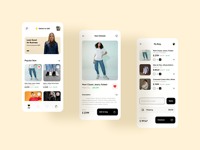 Fashion App - Main screens