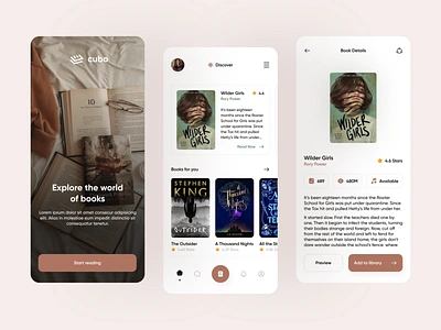 Cubo - Ebook Reading App app app design audiobooks book books design ebook library minimal mobile ui online book library reading ui ux