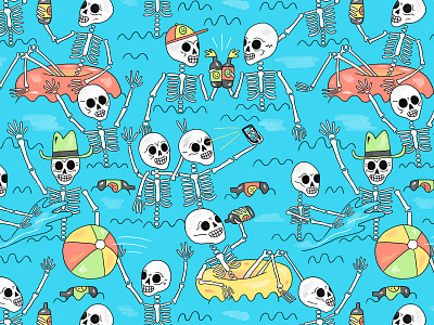 Pool Party 2020 design illustration pattern patterns pool pool party skeleton skull summer