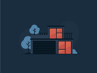 Night House 2d house house illustration icon design illustration modern house night spot illustration