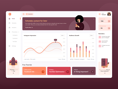 Kay Social Network Manager (concept) - Dashboard dashboard dashboard design dashboard ui design dashboard ux illustration instagram dashboard instagram manager product illustration social media manager social network ui design web app