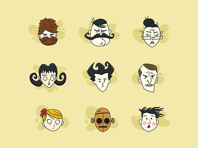 Don't Starve Character Set illustration illustration design maxwell outline illustration wendy wes wickerbottom willow wilson wolfgang woodie wx-78