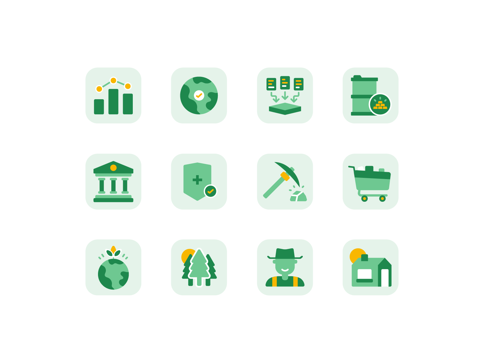 Croply Pitch Deck Icons land consumer shopping insurance government bank commodity mining farmer farming environment pitch deck spot illustration agriculture icon