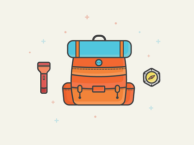 Camping! backpack camp camping compass explore exploring flashlight hitchhike icon icons illustration light