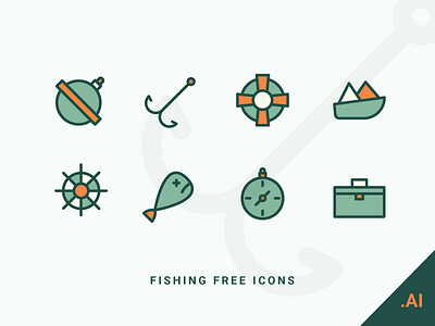 Fishing Icons boat compass fish fishing float hook sailing