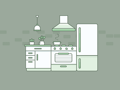 Greeny Kitchen 2d fridge illustration kitchen outline oven vector