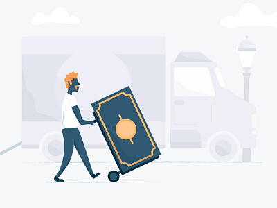 Move it car cash character currency design ecommerce illustration light money moving moving company mustache street truck